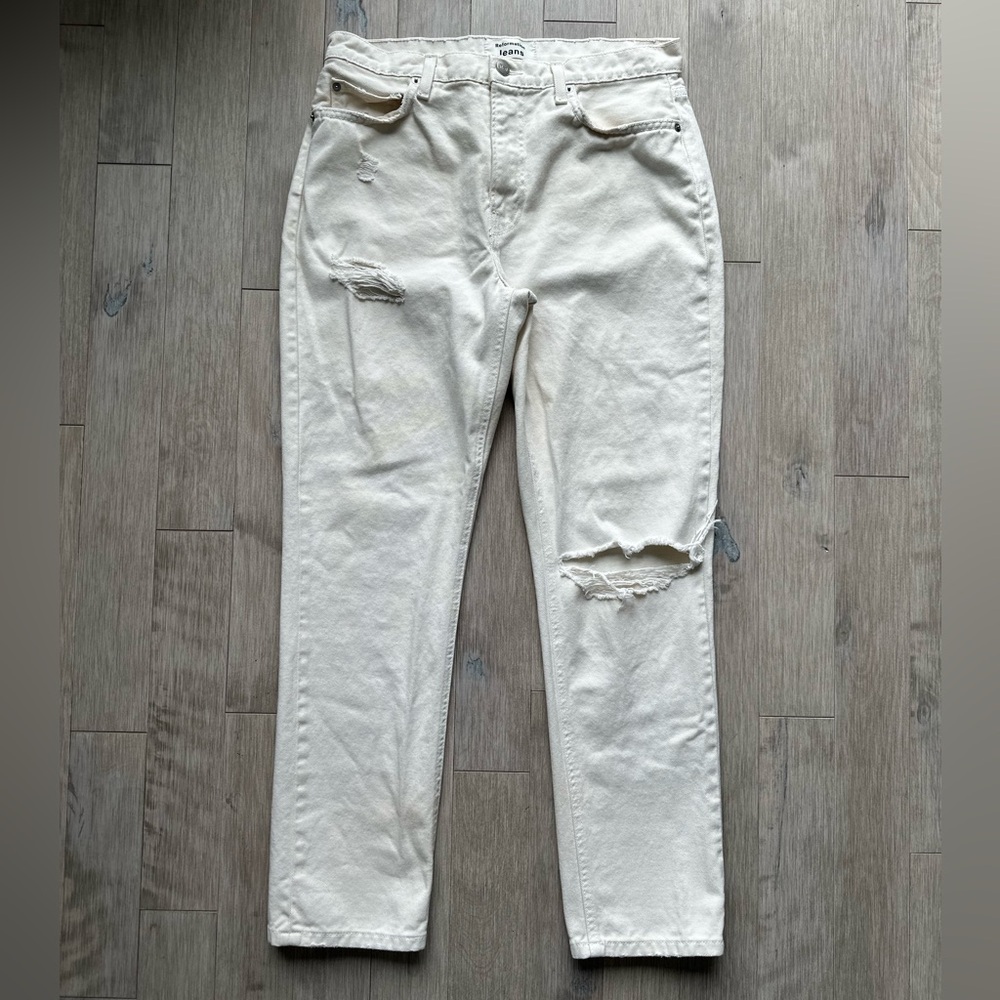 Reformation‎ Julia High Cigarette Ivory Destroyed Cream Jeans 30